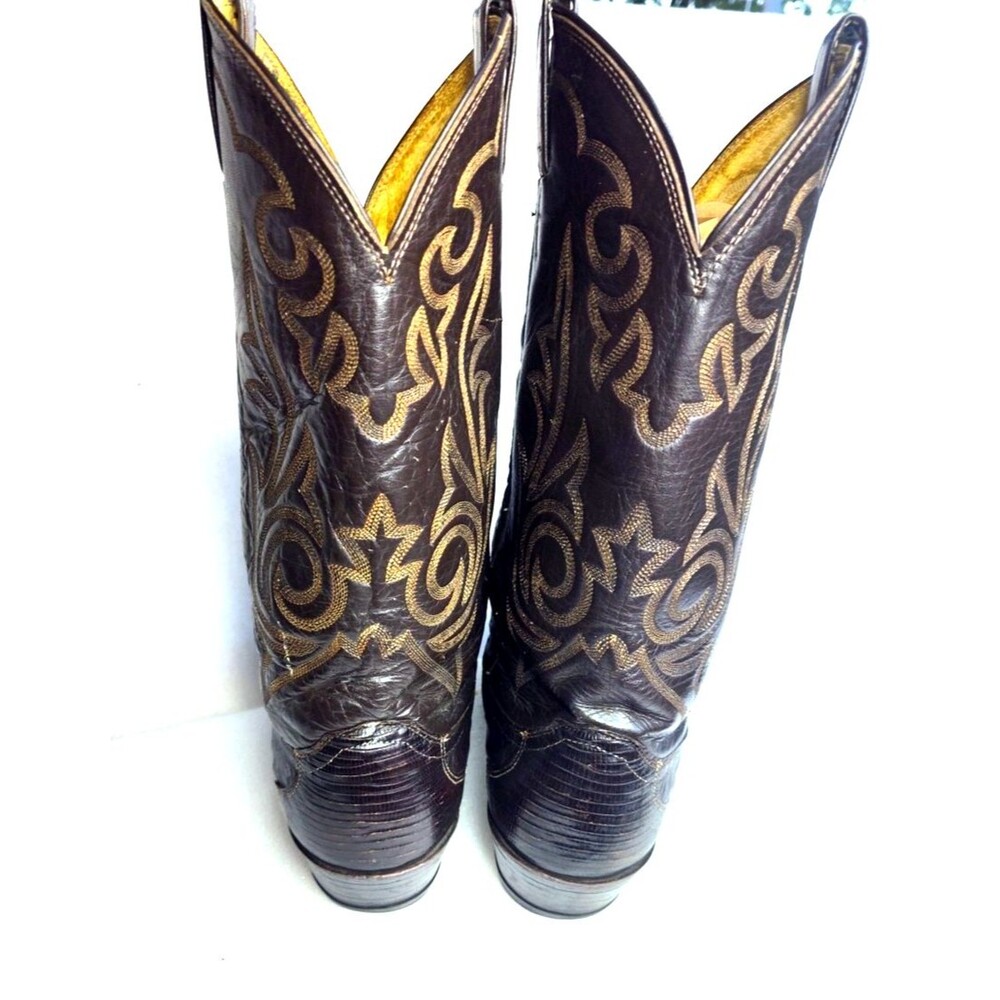 Justin Exotic Lizard Skin Western Cowboy Boots Brown Mens Size 9.5 D Pull On - Picture 10 of 15